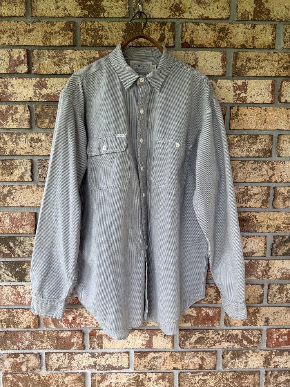 Men’s Vintage Polo Ralph Lauren Hickory Stripe Shirt Size XL Excellent Condition